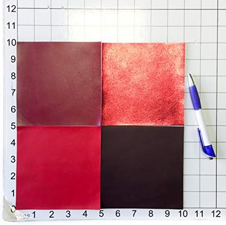 Црвена кожа скриени листови од кожа: 4 кожни парчиња кожни плочи за занает 5x5in/ 12x12cm