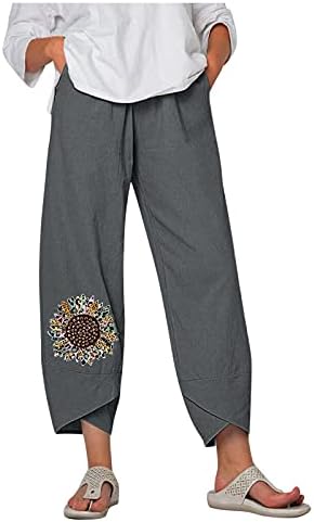 Енху тинејџерски девојки Обични панталони панталони постелнина извезена печатење опуштено вклопување flвоно bellвонче на дното на багажникот, намалување на летните