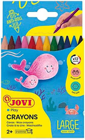 ЈОВИ-Крејонски голем лесен зафат, кутија од 12 шестоаголни пластични креони, разновидни бои, високи перформанси, идеални за деца,