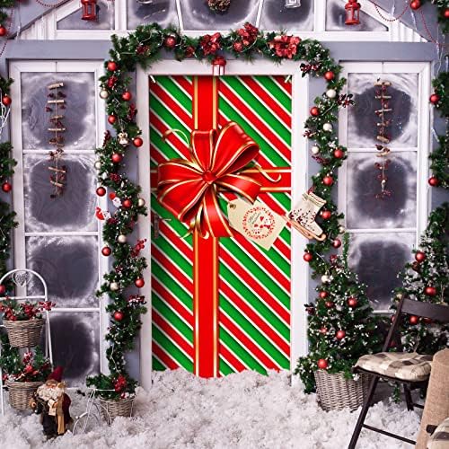 Tudomro 2 парчиња Божиќна врата Декорација на Божиќ, Божиќна боја, позадина полиестер празник позадина лак банер за украси на отворено, Божиќна забава, 35,4 x 78,7 инчи