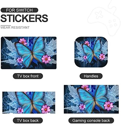 Налепници за декорации со сина пеперутка флора ја покриваат заштитната плоча на кожата за Nintendo Switch