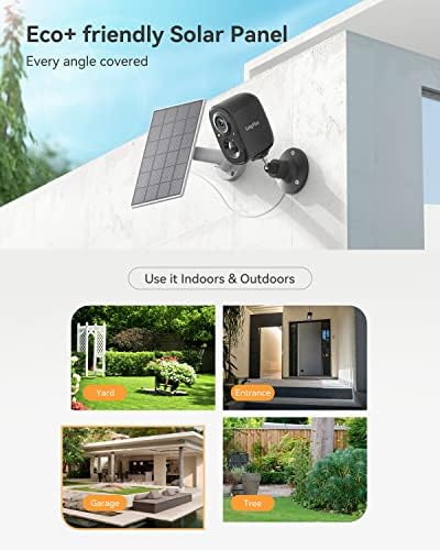 Longplus соларни безбедносни камери безжична надворешна, безбедносна камера за безжична батерија со соларен панел за дома, WiFi камера со откривање
