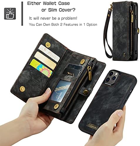 Зорзом Паричник Случај Покритие за iPhone 11 Pro Max, 2 во 1 Одвојува Премиум Кожа СТП со 8 Држач Картичка Слотови Магнетни Патент Торбичка