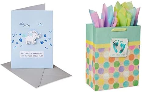 Американски Честитки Бебе Туш Картичка За Момче И Подарок Торба Со Ткивна Хартија, Среќни Откритија