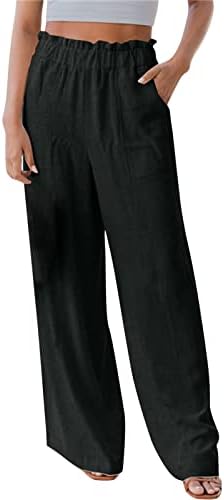 Mmknlrm женски лотос лисја со висок половината памук и ленти панталони Елегантна обична широка нога лабава панталони