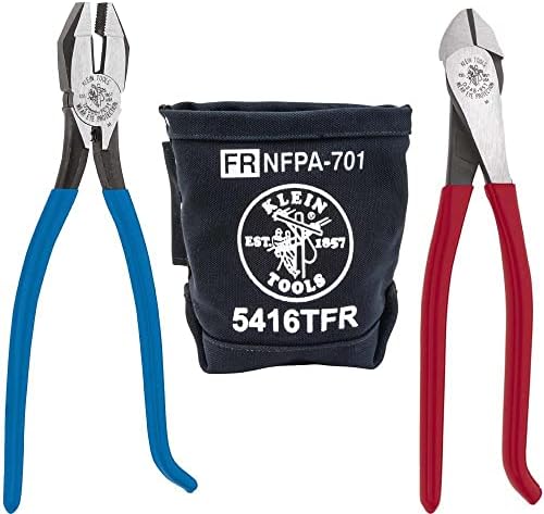 Klein Tools 80081 Pliers комплет, Diagonal Cuting Diagonal Cutters, секачи за тешки страни и торба со алатки за пламен, отпорни на