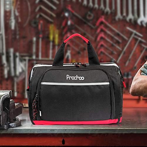 Водоотпорни торби со алатки Pnochoo за мажи или жени, торба со алатка со ширина од 16-инчи со 25 џебови за организатор и складирање на алатки, со прилагодлива лента за рам?