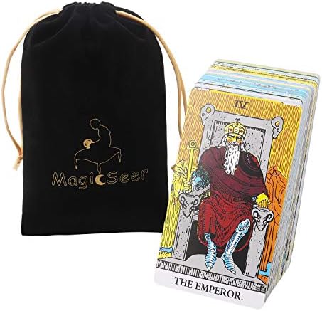 MagicSeer оригинални тароти картички, 78 трајни големи тароти картички за почетници и експерт, тарот картички поставени со торбичка