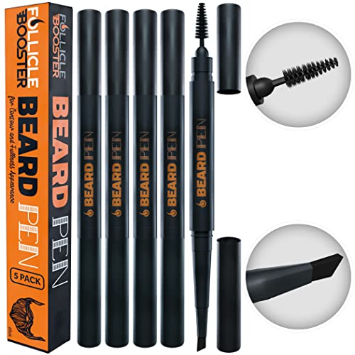 Филер за пенкало за брада - Црна 5 пакет - Барбер стајлинг молив со чешлање со четка - водоотпорен доказ, доказ за пот, долготраен раствор,