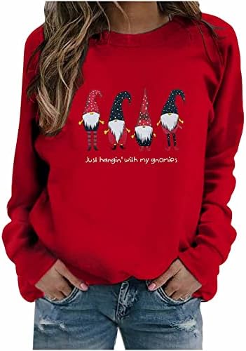 Женски Божиќни џемпери симпатични Дедо Мраз графички долг ракав Раглан тркалезен врат пулвер џемпер Божиќна блуза
