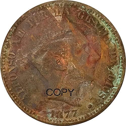 Шпанија 10 сантимос Алфонсо XII 1877 црвен бакар копирање монети мазен раб за копирање на сувенир новост монета подарок