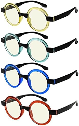 Очила 4 Пакување Очила За Читање Сина Светлина Блокирање Тркалезни Компјутерски Читачи Жени +0,75