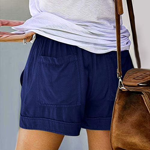 Forwelly женски обични преголеми шорцеви летни влечења еластични половини удобни памучни постелнина кратки пантолони со џебови