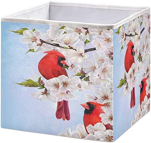 Корпи за плакари за плакари Црвена птица цреша цветања за складирање корпи за ткаенини за организирање полици за преклопување на канти за складирање