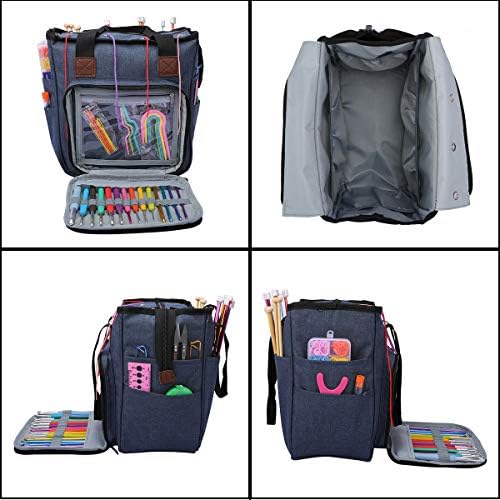 Торба за плетење на Семикк, Организатор за складирање на предиво, држач за торбички, кубоид со затворање на патент и џебови за