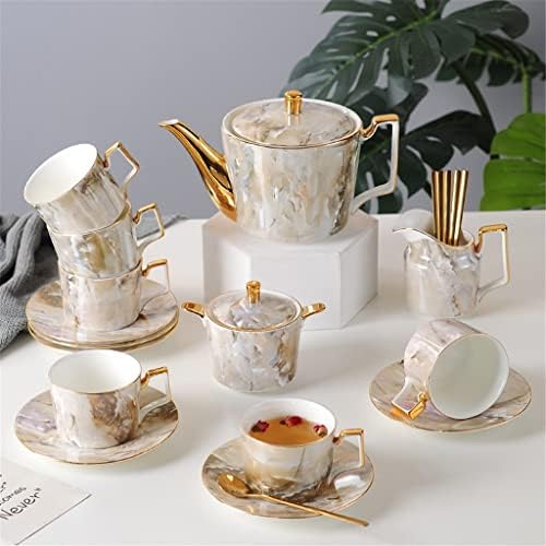 ZLXDP мермерки чајни чаши за кафе, коски чај чаши чаши чинии кремари шеќер чинии чајник чајник поставува чај