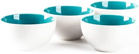 Homevss, stoneware coupe облик 12 парчиња сет за вечера, надвор од бело + внатре, тифани сина боја
