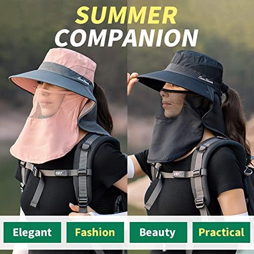 Сонце капа за жени, 360 степени УВ заштита и upf50+】 дупка за опашка од коњчиња од коњчиња, широки капачиња за пешачење за
