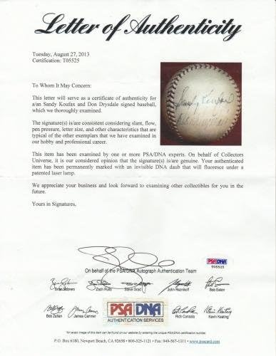1950 -тите Сенди Куфакс и Дон Драсдејл Рана кариера потпишаа NL Giles Baseball PSA DNA - Автограмски бејзбол