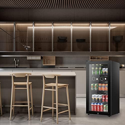 Хаиланнг 4,5 Cu.ft Фрижидер за фрижидер за пијалоци, мини фрижидер со стаклена врата за сода пиво или вино, совршен за дом, бар, канцеларија