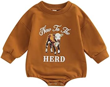 Западно момче девојче облека, џемпер, ромпер крава преголема каросерија, есен зимска облека за бебиња