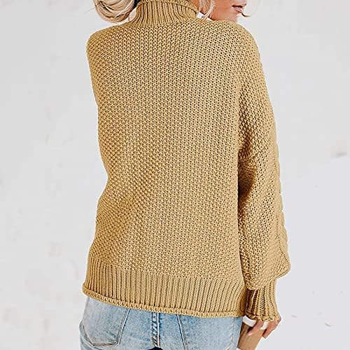 Womenените женски џемпер класичен кабел вафли плетена база кошула пулвер обични долги ракави со двојни матични врвови