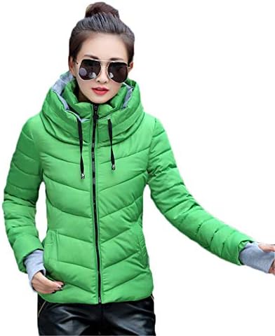 Andongnywell Women Parka јакна топла штанд јака памук ватиран по палто со качулка со мала тежина кратка јакна