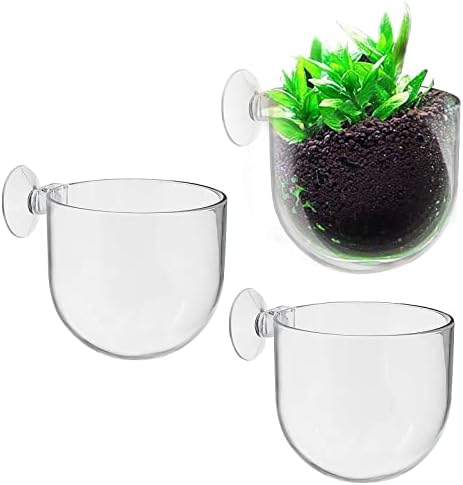 Uenhoy 3 парчиња пластични садови за водни растенија, садови за растенија во аквариум со чаши за вшмукување, акрилен аквариум засадувач,