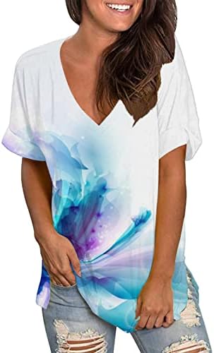 Амикадом кошули за тинејџерски девојки лето есен есен на екипа на кратки ракави против графички графички графички лабави блузи