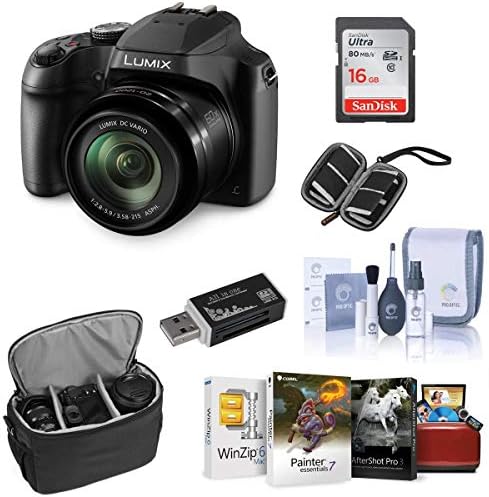 Panasonic Lumix DC -FZ80 Digital Point & Shoot Camera - пакет со 16 GB SDHC картичка, торба за камера, комплет за чистење, меморија за меморија, читач на картички, Mac софтверски пакет
