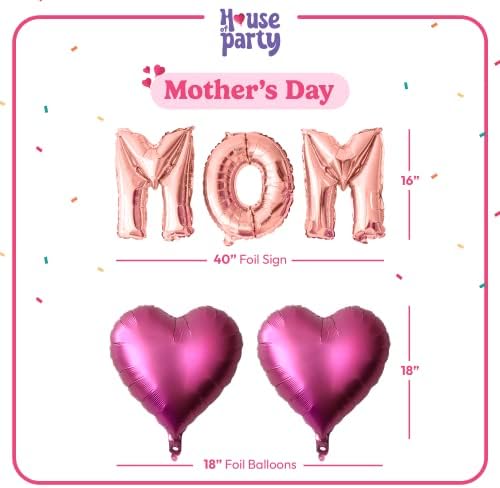 Џиновски 40 Инчи Мама Балони Банер Среќен Подарок За Денот На Мајката-Розово Злато Писмо Од Мајка Алуминиумска Фолија Балон Со Срце Бургундски