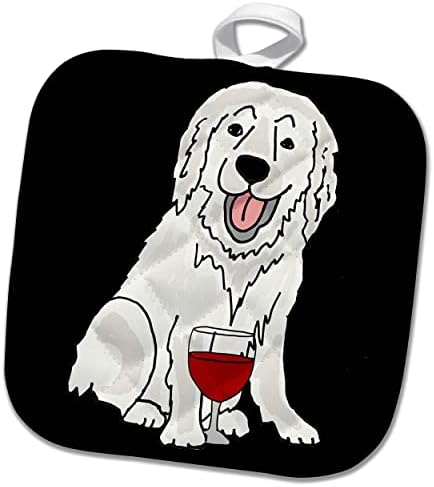 3drose Симпатична смешна одлична пиринеја куче пие вино цртан филм - постери