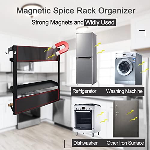 Организатор на магнетски фрижидер Govetom, решетка за магнетски зачин за фрижидер во кујна, силна магнетна полица со држач за