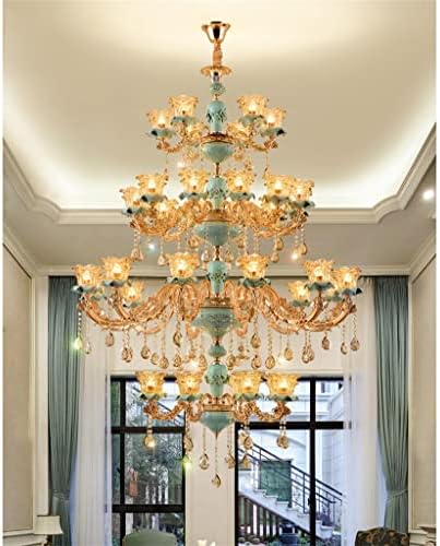 CZDYUF Голем лустер во кристална ламба во европски стил на дневна соба за дневна соба за дневна соба со керамички три-приказни вила од средниот кат