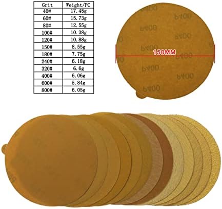 ZSBLXHHJD Абразивна шкурка од 6 инчи 150 мм Златен ПСА самолепливо пескарење диск, погоден за суво пескарење хартија на да Сандер за обработка на дрво или автомобил