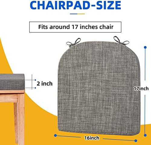 Перници за столче за секунда за јадење столици, 17 x 16 x 2 инчи перничиња за седишта за кујнски столици со врски и капакот за перење, влошки