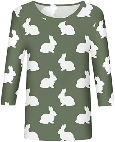 Велигденски кошули за жени Симпатична маичка за зајаче зајаче графички печати 3/4 ракав летен блуза летен круг врат-вратот врвот