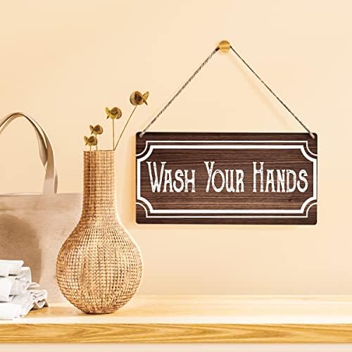 Знак за бања подарок фарма куќа измијте ги рацете дрвени висечки знаци плакета рустикална wallидна уметност декор за декорација на куќи за бања 12 x 6 инчи