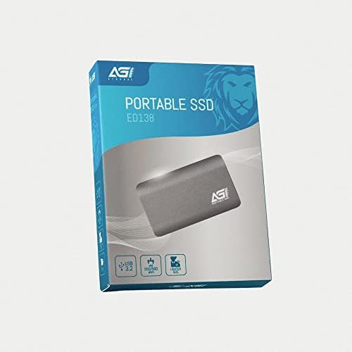 AGI 2TB ED138 Пренослив Надворешен SSD, USB3. 2 Gen2 Тип-C До Тип-C/Тип-Кабел, Алуминиумско Куќиште. Пренослив Вашето Складирање