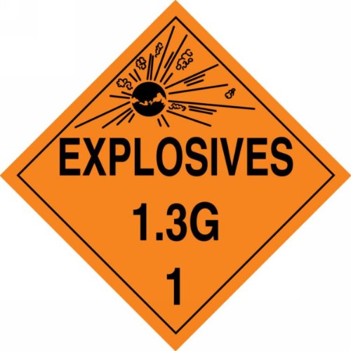 Accuform MPL122VP50 Пластична опасност Класа 1/Дивизија 3G Дот Плакард, „Експлозиви 1.3G 1“ со графички, 10-3/4 ширина x 10-3/4
