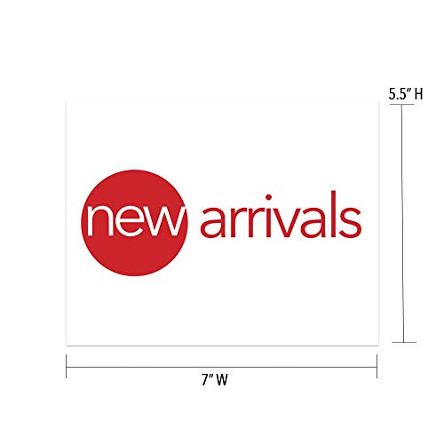 Наханко CD57NA2 Малопродажен знак картичка за дисплеи, „Нови пристигнувања“, 5 ”h x 7” w, бело со црвен принт, модерен стил на залиха