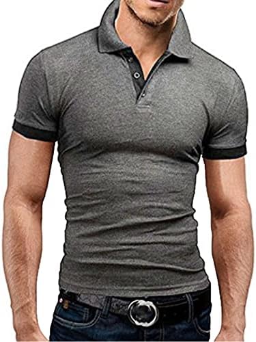 Машки кошули за мажи од YMOSRH Машки кратки ракави, обични тенок кошули за контраст во боја, маици за маици за голф, голф кошули