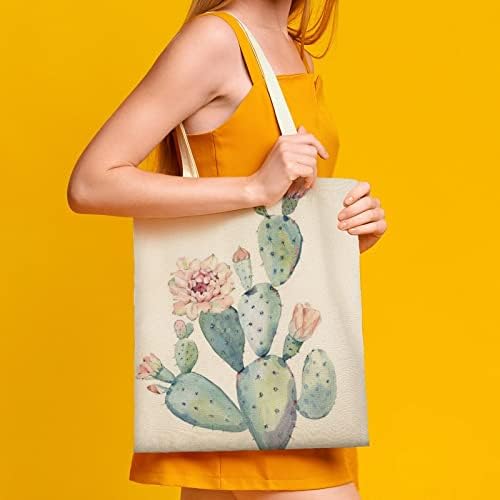 Wengbeauty Canvas Tote Bag Cactus Succulent Rantans2 Рамо -торба за еднократно намирници за купување кеси за купување на плажа за