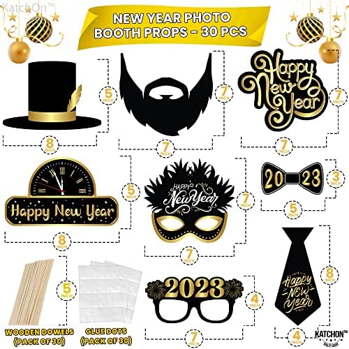 Рамка за фото -штанд на надувување на Нова Година - 30 инчи | Среќна нова година на забавата на забавата - пакет од 12 | Нови години фото штанд реквизити 2023 | Црно -злато с?
