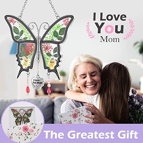 KY & BOSAM Suncatcher пеперутка те сакам мама витраж подароци за жени ден ден мама подароци за мајка од ќерка син мајка мајка затворен