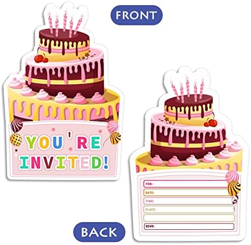 Торта роденден покана картичка за девојки со Коверти, Торта Роденден Покани за деца (20сет)
