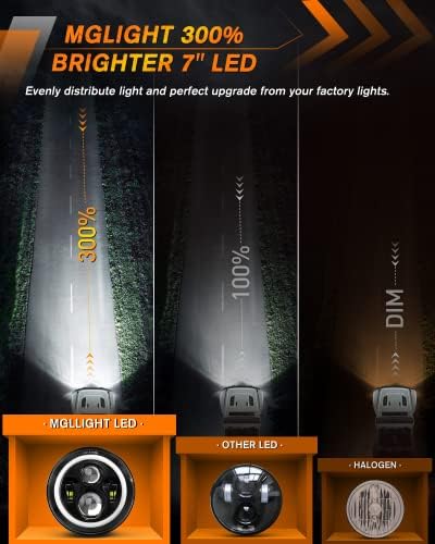 Mgllight 7 инчи Halo LED фарови со зелена DRL Amber Signal Signal Light Dot Одобрено 7 инчи LED фарови компатибилни со Jeep Wrangler Halo