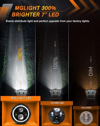 Mgllight 7 инчи Halo LED фарови со зелена DRL Amber Signal Signal Light Dot Одобрено 7 инчи LED фарови компатибилни со Jeep Wrangler Halo Blights JK TJ LJ CJ, зелено ореол