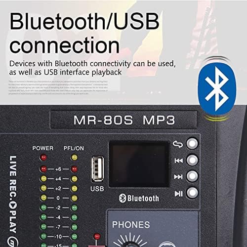 Миксер за аудио интерфејс G-Mark MR80S USB конзола за мешање на Bluetooth 8 Канал 48V Phantom Power Sound Board Music Reverb за компјутерски сценски студии DJ Sound Controller Аналоген миксер