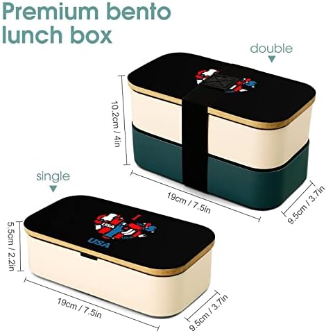 Јас многу го сакам срцето во САД Традиционална народна кутија за ручек со двојно слој Бенто со прибор за поставување на контејнер за ручек Вклучува 2 контејнери